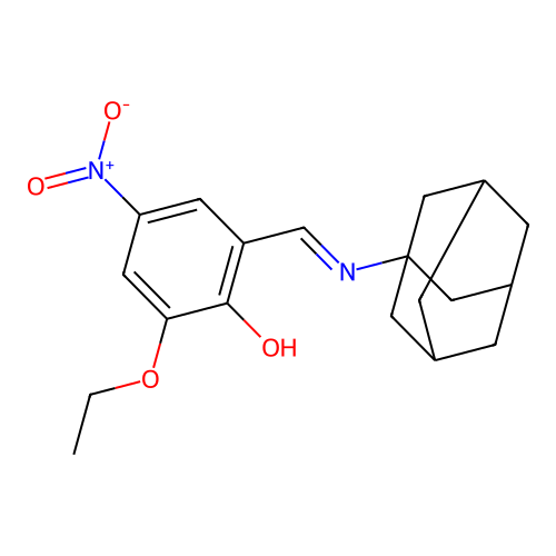 2-((E)-((3s,5s,7s)-adamantan-1-ylimino)methyl)-6-ethoxy-4-nitrophenol structure