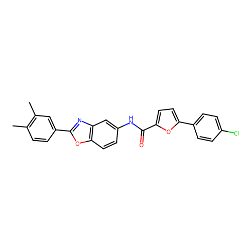 5-(4-chlorophenyl)-N-[2-(3,4-dimethylphenyl)-1,3-benzoxazol-5-yl]furan-2-carboxamide structure