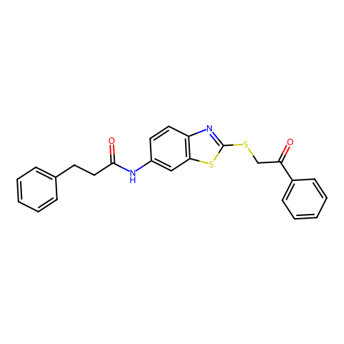 N-{2-[(2-oxo-2-phenylethyl)sulfanyl]-1,3-benzothiazol-6-yl}-3-phenylpropanamide structure