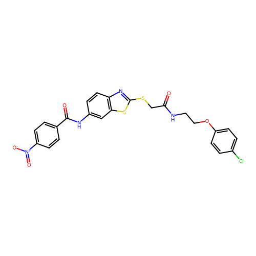 N-(2-((2-((2-(4-chlorophenoxy)ethyl)amino)-2-oxoethyl)thio)benzo[d]thiazol-6-yl)-4-nitrobenzamide structure