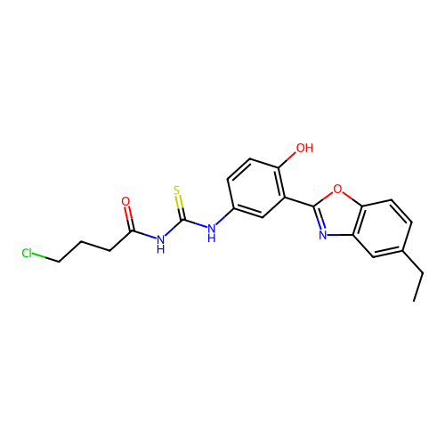 4-chloro-N-((3-(5-ethylbenzo[d]oxazol-2-yl)-4-hydroxyphenyl)carbamothioyl)butanamide structure
