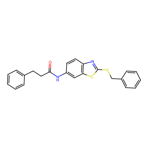 N-[2-(benzylsulfanyl)-1,3-benzothiazol-6-yl]-3-phenylpropanamide structure
