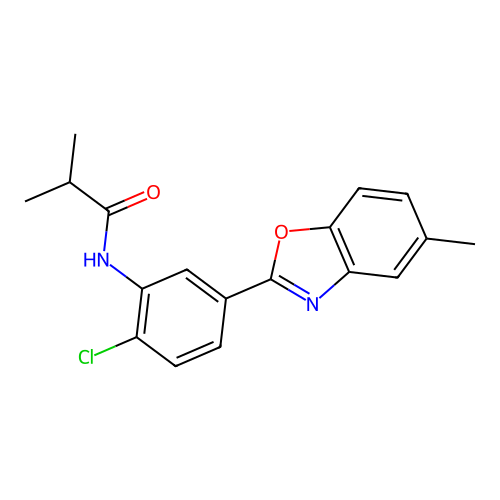 N-[2-chloro-5-(5-methyl-1,3-benzoxazol-2-yl)phenyl]-2-methylpropanamide structure