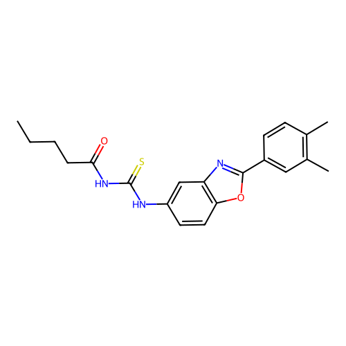 N-{[2-(3,4-dimethylphenyl)-1,3-benzoxazol-5-yl]carbamothioyl}pentanamide structure