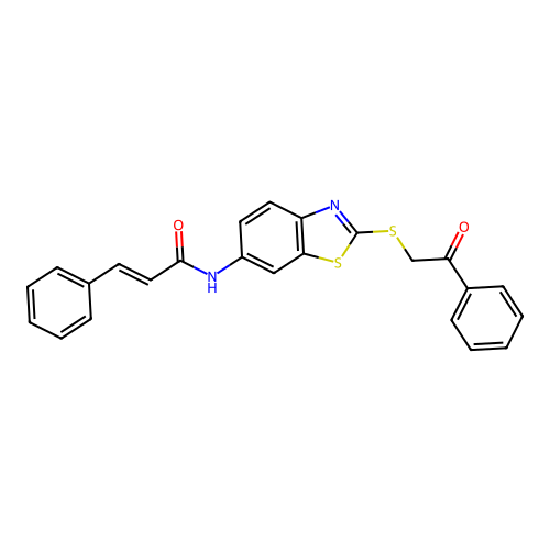 N-(2-((2-oxo-2-phenylethyl)thio)benzo[d]thiazol-6-yl)cinnamamide structure