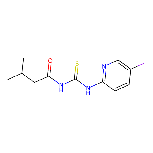 N-[(5-iodopyridin-2-yl)carbamothioyl]-3-methylbutanamide structure