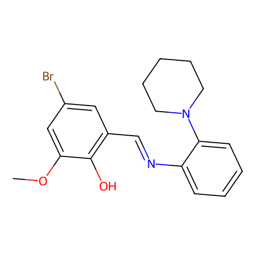 4-bromo-2-methoxy-6-[(E)-{[2-(piperidin-1-yl)phenyl]imino}methyl]phenol structure