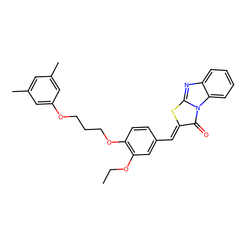 (2Z)-2-{4-[3-(3,5-dimethylphenoxy)propoxy]-3-ethoxybenzylidene}[1,3]thiazolo[3,2-a]benzimidazol-3(2H)-one structure