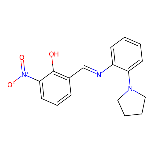 2-nitro-6-[(E)-{[2-(pyrrolidin-1-yl)phenyl]imino}methyl]phenol structure