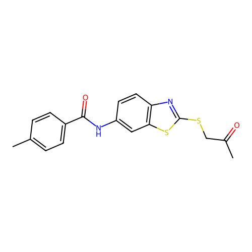 4-methyl-N-{2-[(2-oxopropyl)sulfanyl]-1,3-benzothiazol-6-yl}benzamide structure