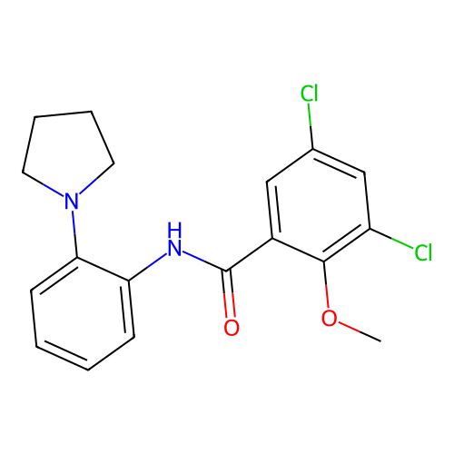3,5-dichloro-2-methoxy-N-(2-(pyrrolidin-1-yl)phenyl)benzamide structure