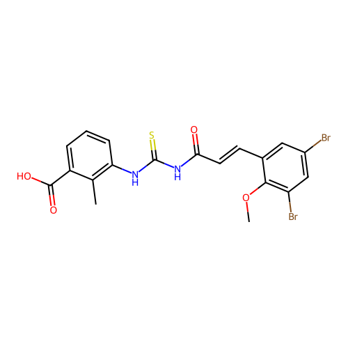 3-[3-(3,5-dibromo-2-methoxy-phenyl)prop-2-enoylthiocarbamoylamino]-2-methyl-benzoic Acid structure