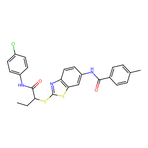 N-(2-((1-((4-chlorophenyl)amino)-1-oxobutan-2-yl)thio)benzo[d]thiazol-6-yl)-4-methylbenzamide structure