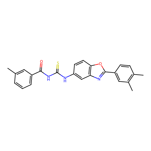 N-{[2-(3,4-dimethylphenyl)-1,3-benzoxazol-5-yl]carbamothioyl}-3-methylbenzamide structure