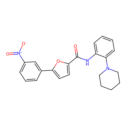 5-(3-nitrophenyl)-N-(2-(piperidin-1-yl)phenyl)furan-2-carboxamide structure