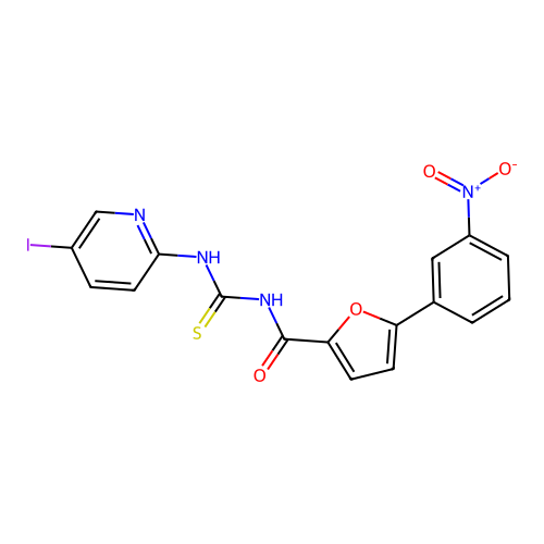 N-[(5-iodopyridin-2-yl)carbamothioyl]-5-(3-nitrophenyl)furan-2-carboxamide structure