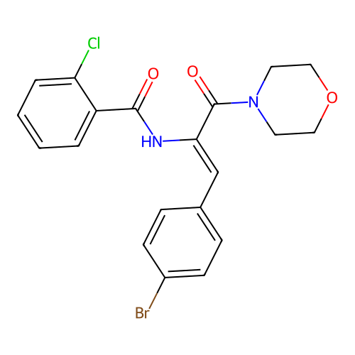 N-[(Z)-1-(4-bromophenyl)-3-morpholin-4-yl-3-oxoprop-1-en-2-yl]-2-chlorobenzamide structure