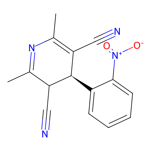 (4R)-2,6-dimethyl-4-(2-nitrophenyl)-3,4-dihydropyridine-3,5-dicarbonitrile structure