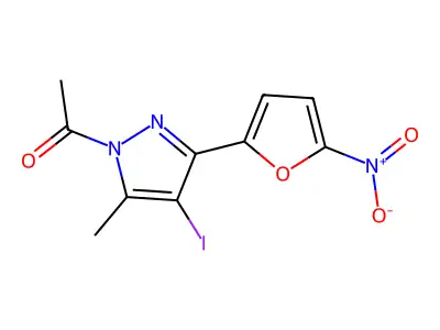 Pyrazole, 1-acetyl-4-iodo-5-methyl-3-(5-nitro-2-furyl)- structure