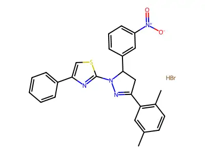 2-[5-(2,5-Dimethylphenyl)-3-(3-nitrophenyl)-3,4-dihydropyrazol-2-yl]-4-phenyl-1,3-thiazole;hydrobromide structure