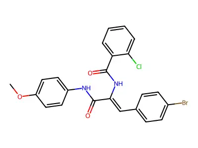 N-[1-(4-bromophenyl)-3-(4-methoxyanilino)-3-oxoprop-1-en-2-yl]-2-chlorobenzamide structure