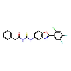 N-[[2-(2-chloro-4,5-difluorophenyl)-1,3-benzoxazol-5-yl]carbamothioyl]-2-phenylacetamide structure