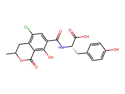 N-((5-Chloro-8-hydroxy-3-methyl-1-oxo-7-isochromanyl)carbonyl)tyrosine structure