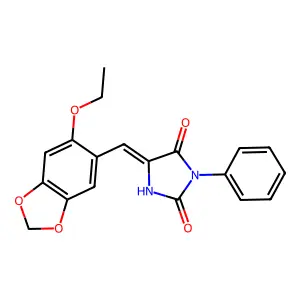 (5E)-5-[(6-ethoxy-1,3-benzodioxol-5-yl)methylidene]-3-phenylimidazolidine-2,4-dione structure