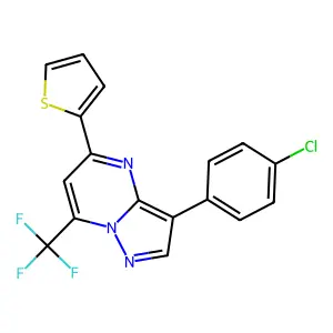 3-(4-chlorophenyl)-5-(thiophen-2-yl)-7-(trifluoromethyl)pyrazolo[1,5-a]pyrimidine structure