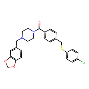 [4-(1,3-benzodioxol-5-ylmethyl)piperazin-1-yl](4-{[(4-chlorophenyl)sulfanyl]methyl}phenyl)methanone structure