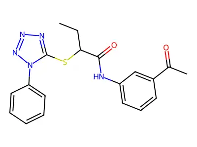 N-(3-acetylphenyl)-2-(1-phenyltetrazol-5-yl)sulfanylbutanamide structure