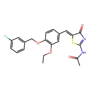 N-[(5Z)-5-[[3-ethoxy-4-[(3-fluorophenyl)methoxy]phenyl]methylidene]-4-oxo-1,3-thiazol-2-yl]acetamide structure
