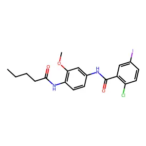 2-chloro-5-iodo-N-[3-methoxy-4-(pentanoylamino)phenyl]benzamide structure