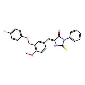 (Z)-5-(3-((4-fluorophenoxy)methyl)-4-methoxybenzylidene)-3-phenyl-2-thioxoimidazolidin-4-one structure