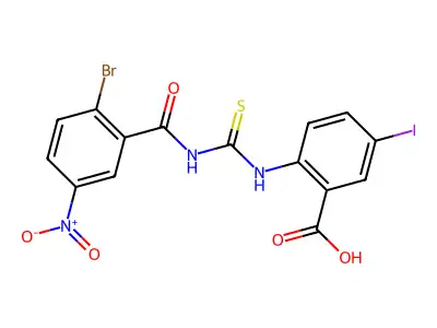 2-[(2-Bromo-5-nitrobenzoyl)carbamothioylamino]-5-iodobenzoic acid structure