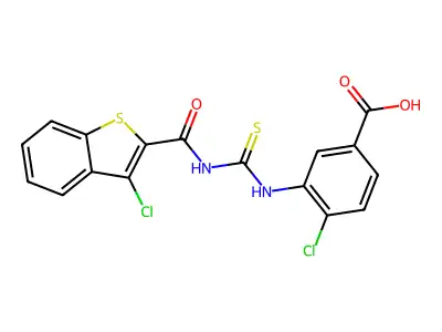 4-chloro-3-[(3-chloro-1-benzothiophene-2-carbonyl)carbamothioylamino]benzoic acid structure