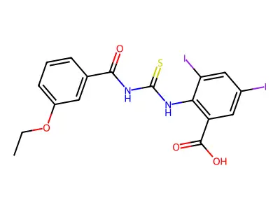 2-[[[(3-Ethoxybenzoyl)amino]thioxomethyl]amino]-3,5-diiodo-benzoic acid structure