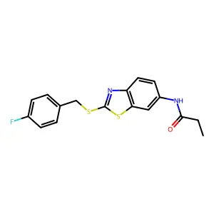 N-[2-[(4-fluorophenyl)methylsulfanyl]-1,3-benzothiazol-6-yl]propanamide structure