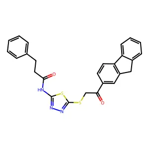 N-(5-((2-(9H-fluoren-2-yl)-2-oxoethyl)thio)-1,3,4-thiadiazol-2-yl)-3-phenylpropanamide structure