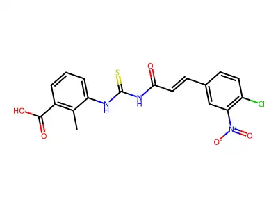 3-[3-(4-chloro-3-nitro-phenyl)prop-2-enoylthiocarbamoylamino]-2-methyl-benzoic Acid structure