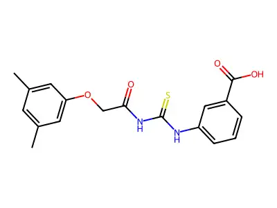 3-[[[[(3,5-Dimethylphenoxy)acetyl]amino]thioxomethyl]amino]-benzoic acid structure
