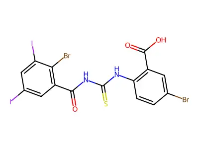 5-Bromo-2-[[[(2-bromo-3,5-diiodobenzoyl)amino]thioxomethyl]amino]-benzoic acid structure