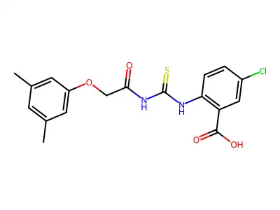 5-chloro-2-[[2-(3,5-dimethylphenoxy)acetyl]carbamothioylamino]benzoic acid structure