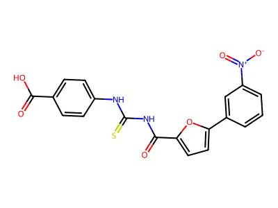 4-[[5-(3-Nitrophenyl)furan-2-carbonyl]carbamothioylamino]benzoic acid structure