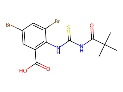 3,5-dibromo-2-(2,2-dimethylpropanoylcarbamothioylamino)benzoic acid structure