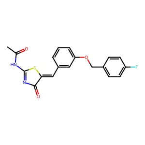 N-[(5Z)-5-[[3-[(4-fluorophenyl)methoxy]phenyl]methylidene]-4-oxo-1,3-thiazol-2-yl]acetamide structure