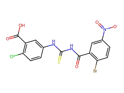 5-[[[(2-Bromo-5-nitrobenzoyl)amino]thioxomethyl]amino]-2-chloro-benzoic acid structure