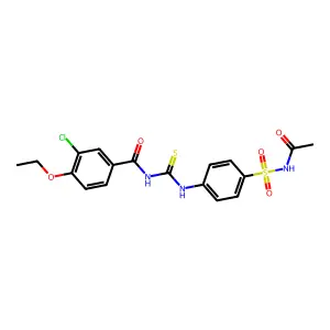 N-[[4-(acetylsulfamoyl)phenyl]carbamothioyl]-3-chloro-4-ethoxybenzamide structure