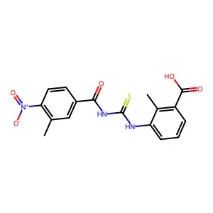 2-Methyl-3-({[(3-methyl-4-nitrophenyl)carbonyl]carbamothioyl}amino)benzoic acid structure