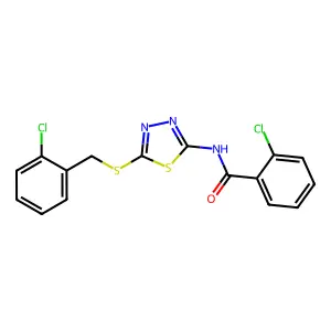 2-chloro-N-(5-((2-chlorobenzyl)thio)-1,3,4-thiadiazol-2-yl)benzamide structure